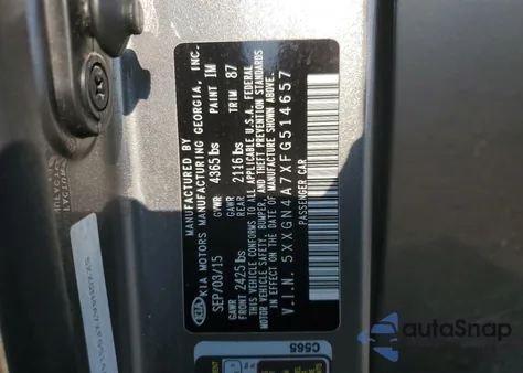 2015 Kia Optima Ex from USA, damaged, VIN 5XXGN4A7XFG514657